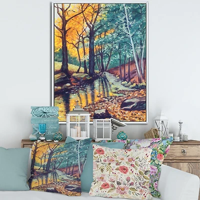 Landscape with River Autumn Forest Sunset Wall Art