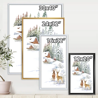 Winter Cottage with Two Deers Wall Art