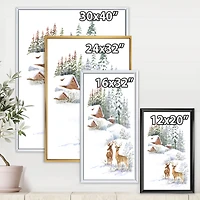 Winter Cottage with Two Deers Wall Art