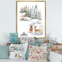 Winter Cottage with Two Deers Wall Art