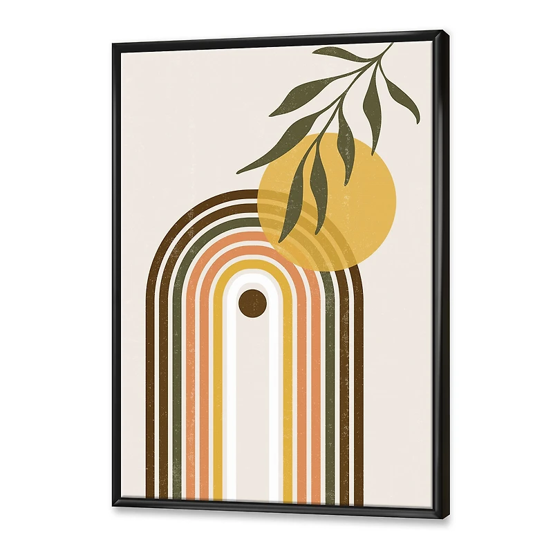 Abstract Yellow Sun with Retro Rainbow  Canvas Wall Art