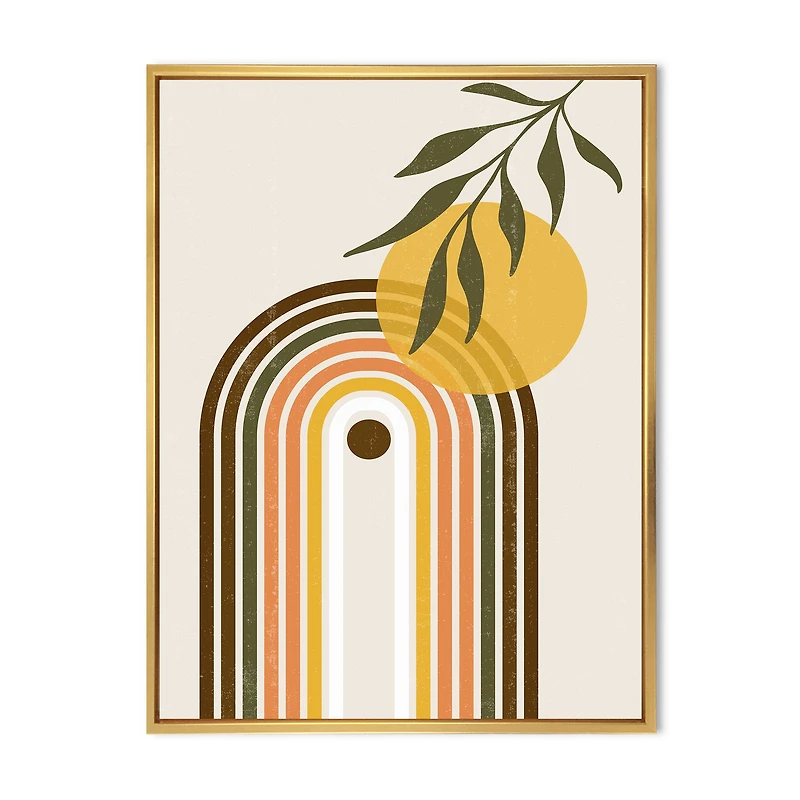 Abstract Yellow Sun with Retro Rainbow  Canvas Wall Art