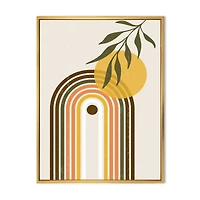 Abstract Yellow Sun with Retro Rainbow  Canvas Wall Art