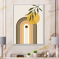 Abstract Yellow Sun with Retro Rainbow  Canvas Wall Art