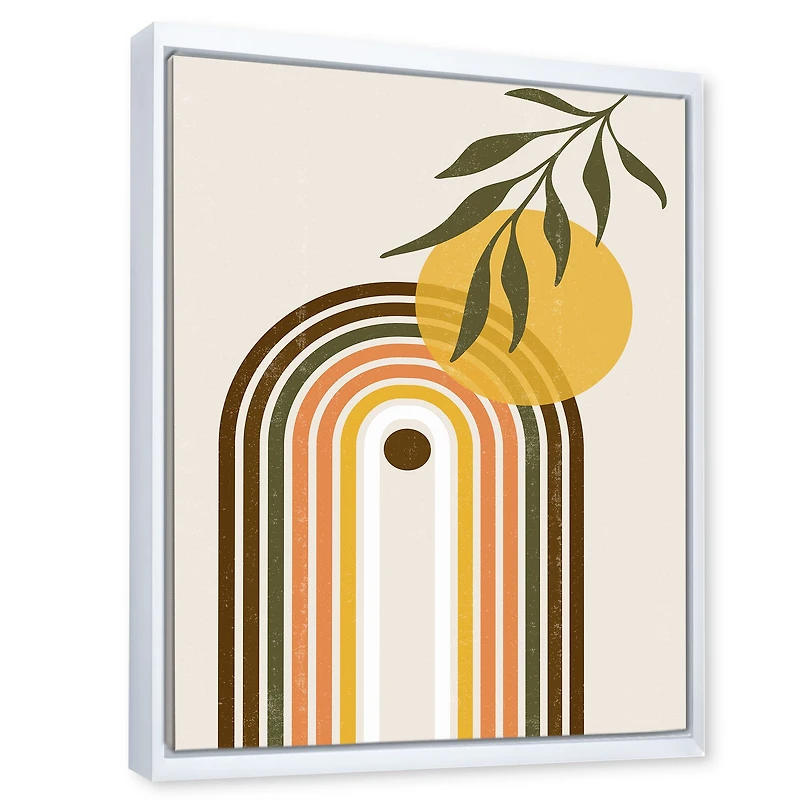 Abstract Yellow Sun with Retro Rainbow  Canvas Wall Art