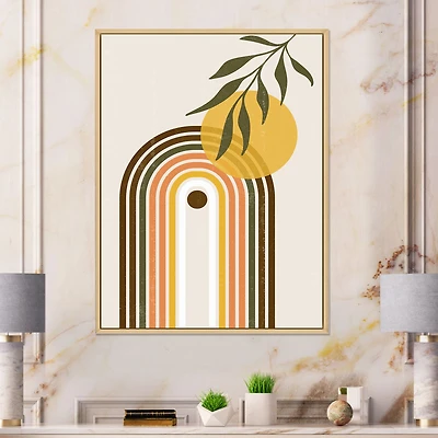Abstract Yellow Sun with Retro Rainbow  Canvas Wall Art