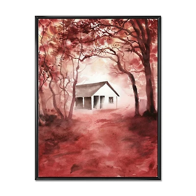 House Red Autumn Woods  Wall Art