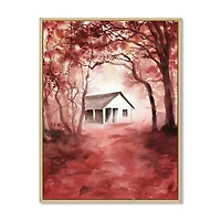 House Red Autumn Woods  Wall Art