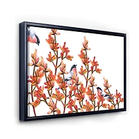 Flock of Bullfinches Birds on Orange Branches Wall Art