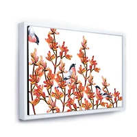 Flock of Bullfinches Birds on Orange Branches Wall Art