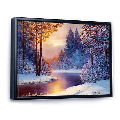 Winding River with Dark Blue Silhouettes of Trees Wall Art