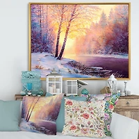 Toile « Winter Scenery with Bridge of Meandering River II »