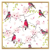 Red Bullfinches on Magnolia Tree  Wall Art