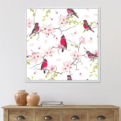 Red Bullfinches on Magnolia Tree Wall Art