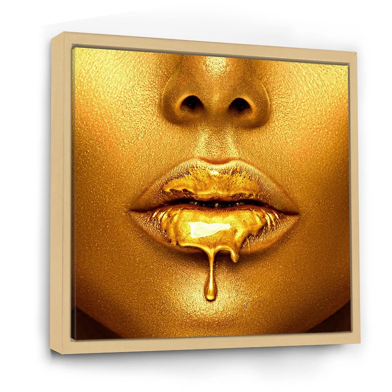 Gold Paint Drips From Sexy Woman Lips  Wall Art