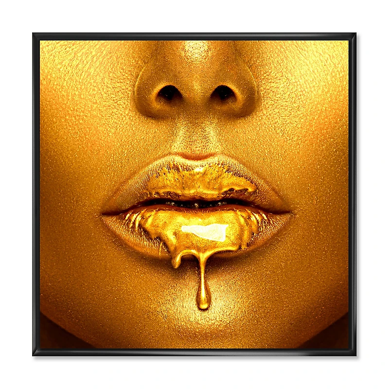 Gold Paint Drips From Sexy Woman Lips  Wall Art