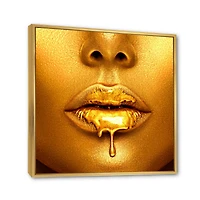 Gold Paint Drips From Sexy Woman Lips  Wall Art