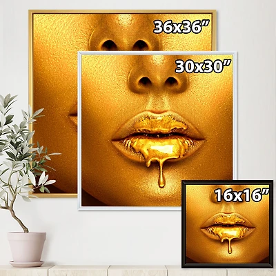 Toile « Gold Paint Drips From Sexy Woman Lips »