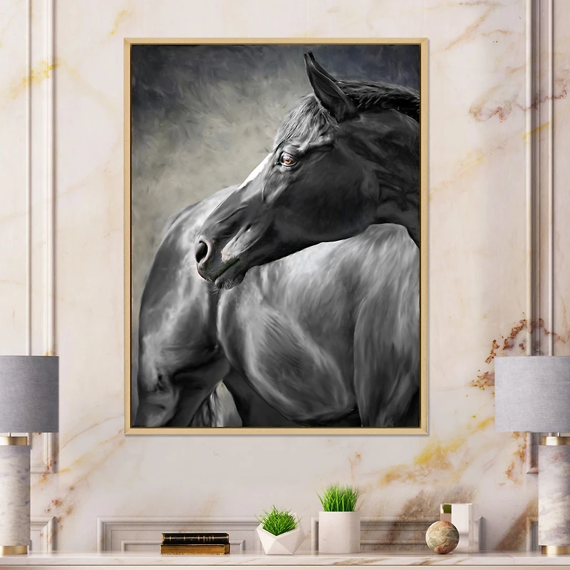 Portrait of A Black Horse  Canvas Wall Art Print