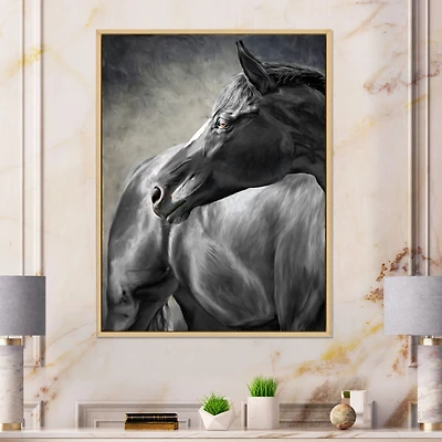 Portrait of A Black Horse Canvas Wall Art Print