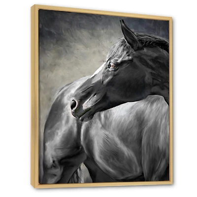 Portrait of A Black Horse  Canvas Wall Art Print