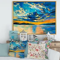 Cloudy Wide Open Sunset Over Ocean Horizon  Wall Art