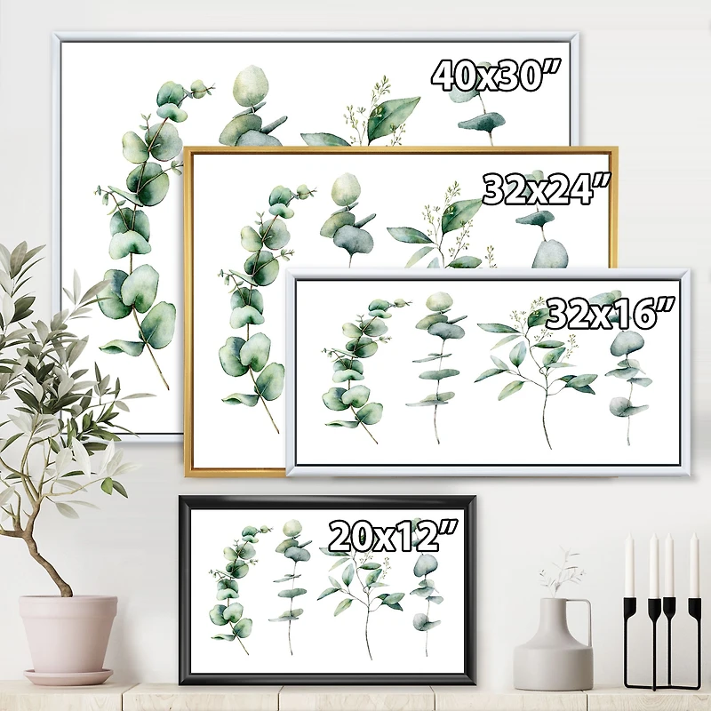 Green Eucalyptus Branches I Canvas Wall Art Print