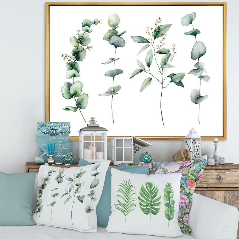 Green Eucalyptus Branches I Canvas Wall Art Print
