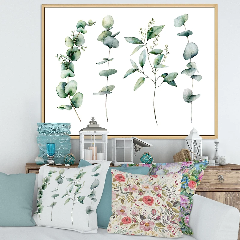 Green Eucalyptus Branches I Canvas Wall Art Print