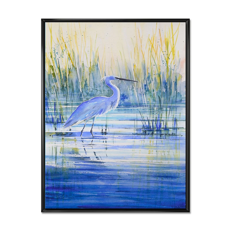 Blue Heron on The Lake Shore At Sunset Canvas Wall Art Print
