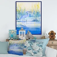 Blue Heron on The Lake Shore At Sunset  Canvas Wall Art Print