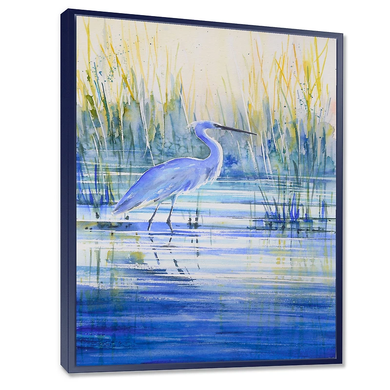 Blue Heron on The Lake Shore At Sunset Canvas Wall Art Print