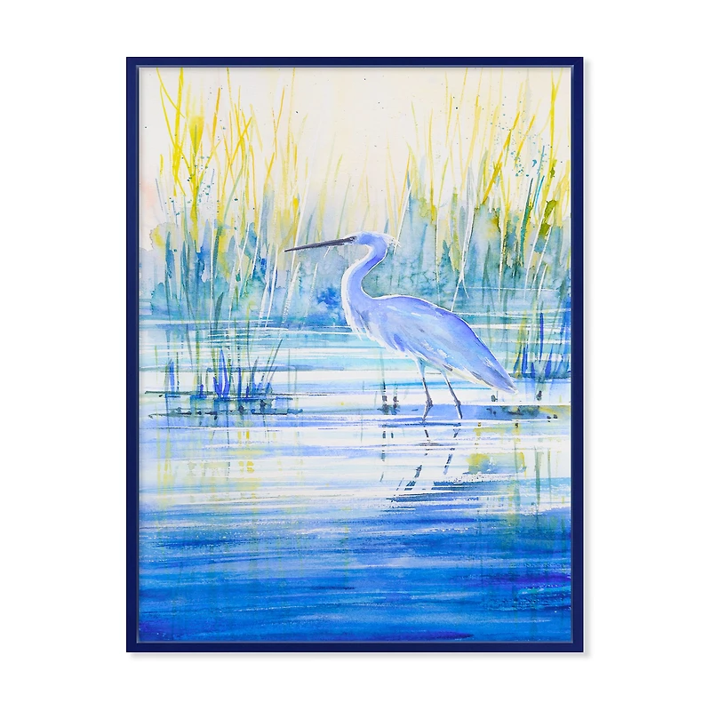 Blue Heron on The Lake Shore At Sunset Canvas Wall Art Print