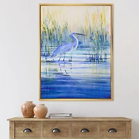 Blue Heron on The Lake Shore At Sunset  Canvas Wall Art Print