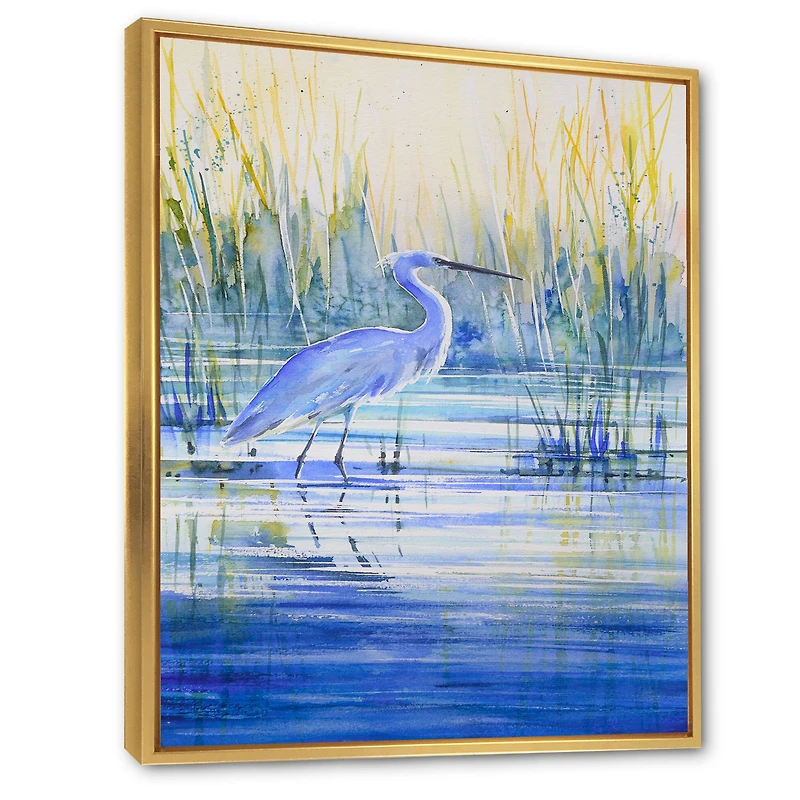 Blue Heron on The Lake Shore At Sunset Canvas Wall Art Print