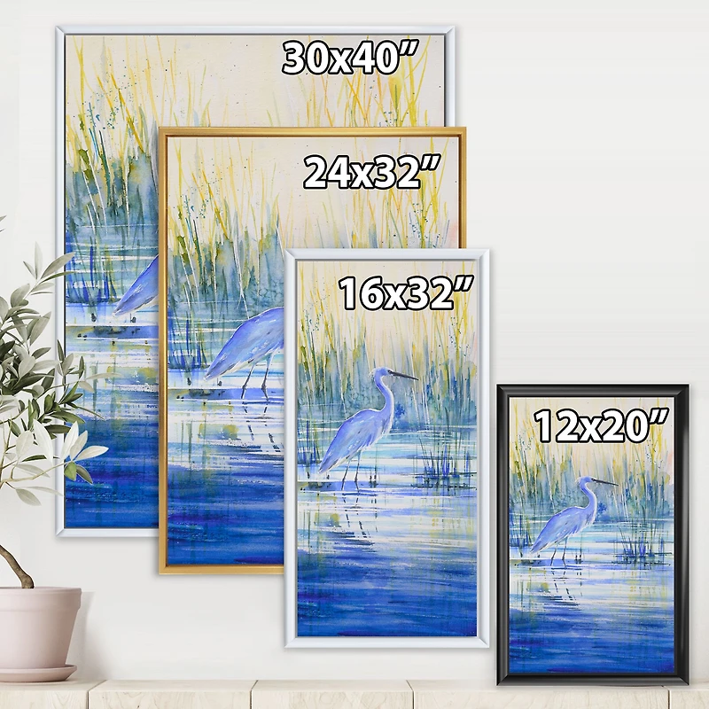 Blue Heron on The Lake Shore At Sunset Canvas Wall Art Print