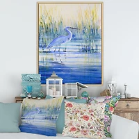 Blue Heron on The Lake Shore At Sunset  Canvas Wall Art Print