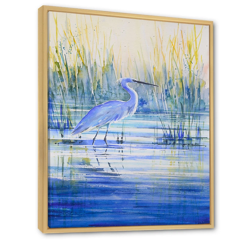 Blue Heron on The Lake Shore At Sunset Canvas Wall Art Print