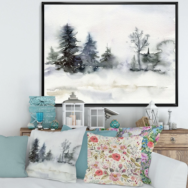 Christmas Minimalistic Forest Landscape and Snow Canvas Wall Art