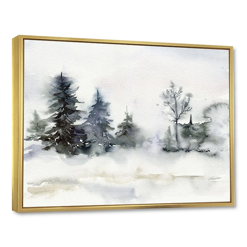 Christmas Minimalistic Forest Landscape and Snow Canvas Wall Art