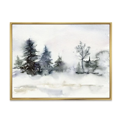 Christmas Minimalistic Forest Landscape and Snow Canvas Wall Art