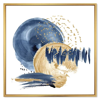 Dark Blue & Gold Abstract Circle Ocean Texture Wall Art
