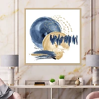 Dark Blue & Gold Abstract Circle Ocean Texture  Wall Art