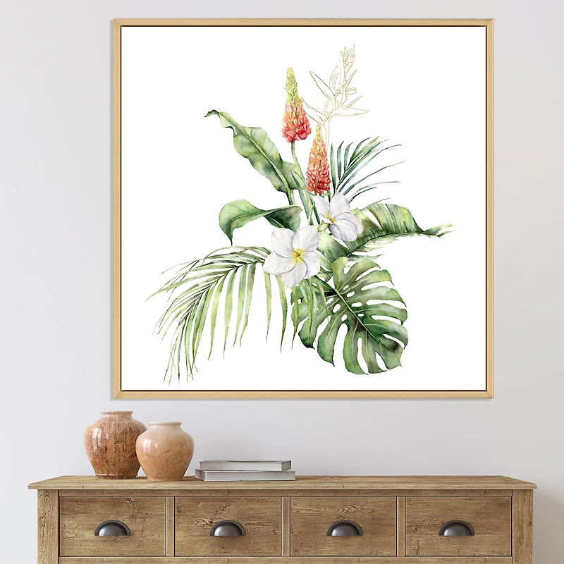 Tropical Bouquet with Lupine Plumeria Palm Leaves  Wall Art