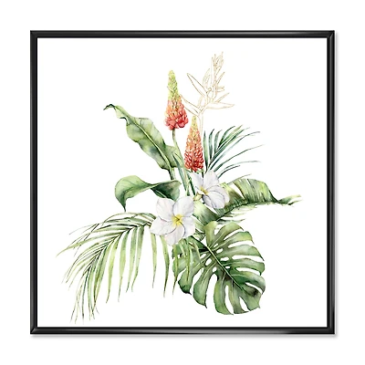 Tropical Bouquet with Lupine Plumeria Palm Leaves Wall Art