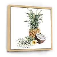 Pineapple with Coconut Plumeria and Palm Leaves  Canvas Wall Art Print