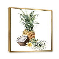 Pineapple with Coconut Plumeria and Palm Leaves  Canvas Wall Art Print