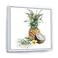 Pineapple with Coconut Plumeria and Palm Leaves  Canvas Wall Art Print