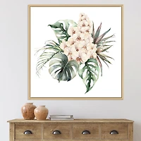 Bouquet with Orchids Monstera and Coconut Leaves Canvas Wall Art Print