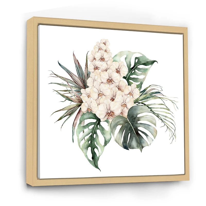Bouquet with Orchids Monstera and Coconut Leaves Canvas Wall Art Print